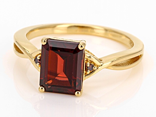 2.43ct Emerald Cut Vermelho Garnet™, 0.01ctw Red Diamond 18k Yellow Gold Over Sterling Silver Ring - Size 10