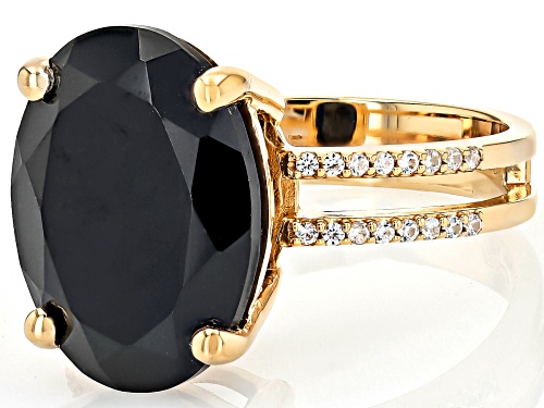 9.66ct Black Spinel with 0.24ctw White Zircon 18k Yellow Gold over Sterling Silver Ring - Size 6