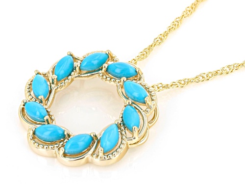 5x2.5mm Sleeping Beauty Turquoise 18k Yellow Gold Over Sterling Silver Pendant With Chain