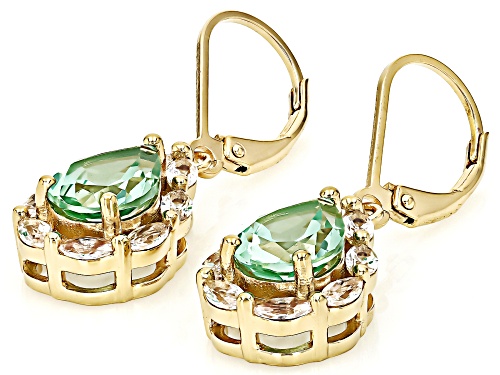 7.00ctw Lab 'Green Spinel With 1.16ctw Lab White Sapphire 18k Yellow Gold Over Silver Earrings