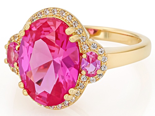 9.53ctw Lab Pink Sapphire With 0.16ctw Lab White Sapphire 18k Yellow Gold Over Sterling Silver Ring - Size 10