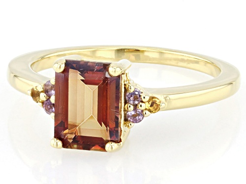 1.28ct Red Labradorite, 0.05ctw Amethyst, 0.03ctw Citirine 18k Gold Over Sterling Silver Ring - Size 10