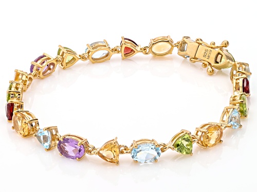 11.70ctw Multi Gemstone 18k Yellow Gold Over Sterling Silver Bracelet - Size 7.25
