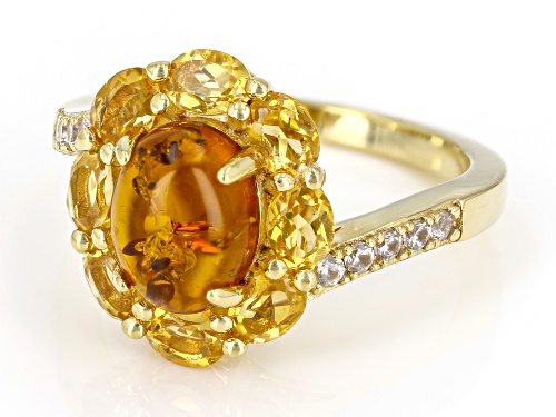 0.78ct Amber & 1.26ctw Citrine With 0.20ctw White Zircon 18k Yellow Gold Over Sterling Silver Ring - Size 9