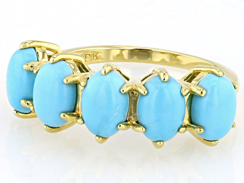 7x5mm Kingman Turquoise 18k Yellow Gold Over Sterling Silver Ring - Size 7