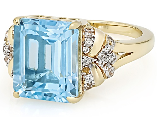 6.40ct Sky Blue Topaz With 0.19ctw White Zircon 18k Yellow Gold Over Sterling Silver Ring - Size 6