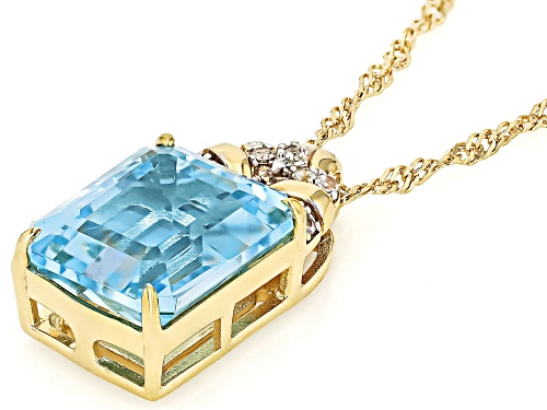 6.40ct Sky Blue Topaz, 0.10ctw White Zircon 18k Yellow Gold Over Sterling Silver Pendant With Chain