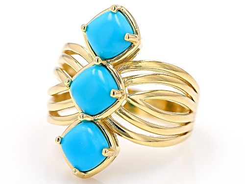 6mm Sleeping Beauty Turquoise 18k Yellow Gold Over Sterling Silver Ring - Size 7