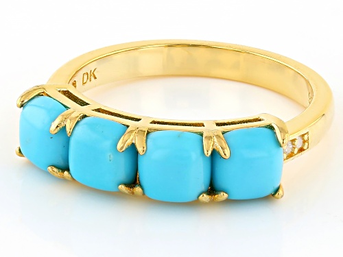 5mm Sleeping Beauty Turquoise With 0.02ctw White Diamond 18k Yellow Gold Over Sterling Silver Ring - Size 10
