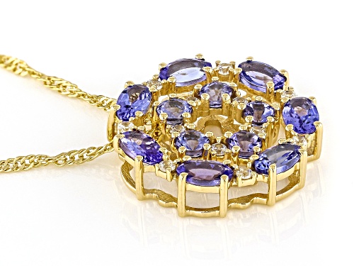 2.04ctw Tanzanite With 0.26ctw White Zircon 18k Yellow Gold Over Sterling Silver Pendant With Chain