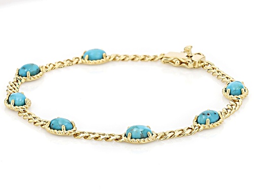7x5mm Oval Turquoise 18k Yellow Gold Over Sterling Silver Bracelet - Size 8