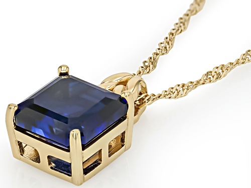 5.57ct Asscher Cut Lab Created Blue Sapphire 18k Yellow Gold Over Sterling Silver Pendant With Chain