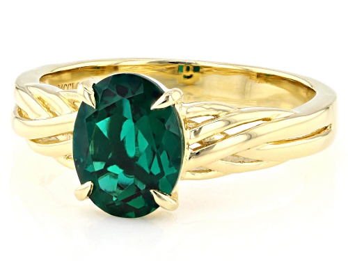 1.44ct Oval Lab Created Emerald 18k Yellow Gold Over Sterling Silver Ring - Size 10