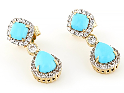Sleeping Beauty Turquoise with 0.71ctw White Zircon 18k Yellow Gold Over Sterling Silver Earrings