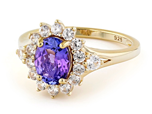 1.10ct Oval Tanzanite With 0.67ctw Round White Zircon 18k Gold Over Sterling Silver Halo Ring - Size 8