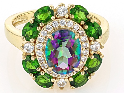 2.36ctw Multi-Color Quartz, Chrome Diopside, White Zircon 18k Yellow Gold Over Sterling Silver Ring - Size 8