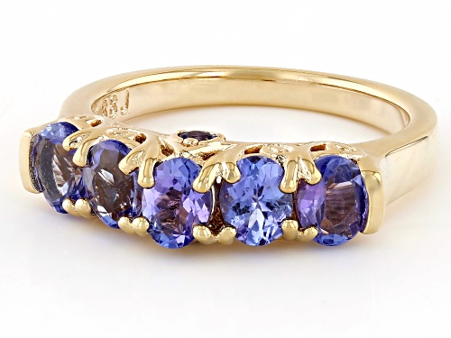1.45ctw Oval & 0.05ctw Round Tanzanite 18k Yellow Gold Over Sterling Silver Ring - Size 8