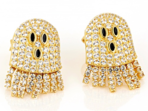 1.22ctw Lab Created White Sapphire With Black Enamel 18k Yellow Gold Over Sterling Silver Earrings