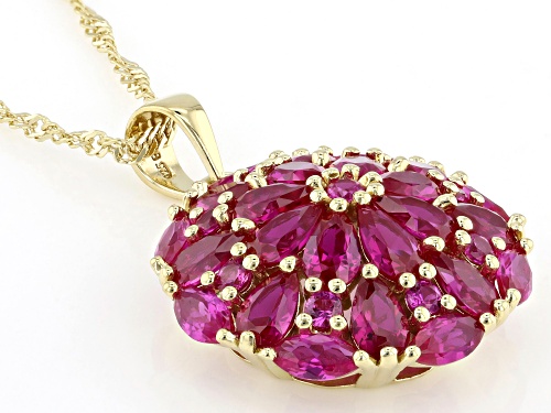 4.04ctw Mixed Shape Lab Created Ruby 18k Yellow Gold Over Sterling Silver Pendant With Chain