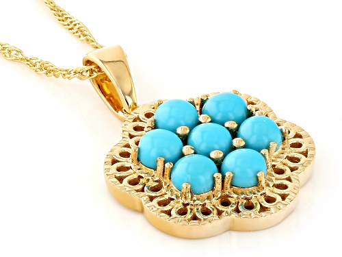 4mm Sleeping Beauty Turquoise 18k Yellow Gold Over Sterling Silver Pendant With Chain