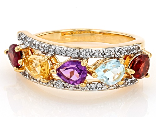 1.71ctw Multi Gemstone 18k Yellow Gold Over Sterliing Silver Ring - Size 9