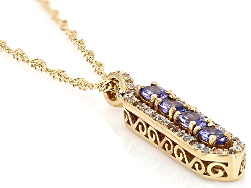 0.89ctw Tanzanite With 0.48ctw White Zircon 18k Yellow Gold Over Sterling Silver Pendant With Chain