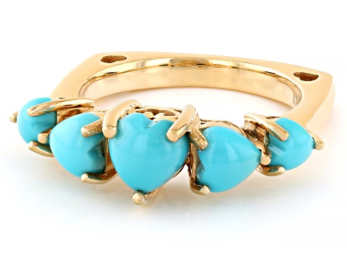 6mm, 5mm, 4mm Sleeping Beauty Turquoise 18k Yellow gold Over Sterling Silver Ring - Size 9