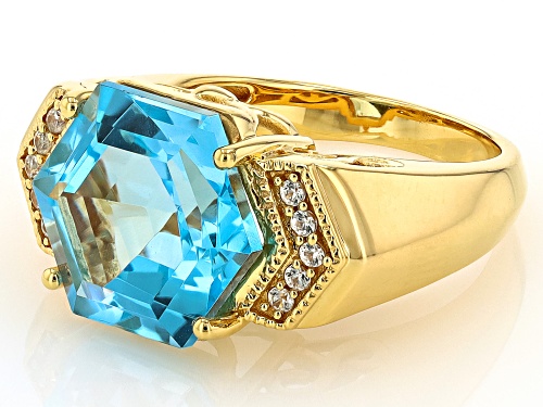 8.55ct Glacier Topaz™ With 0.13ctw White Zircon 18k Yellow Gold Over Sterling Silver Ring - Size 8