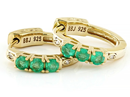 0.54ctw Zambian Emerald With 0.02ctw Diamond 18k Yellow Gold Over Sterling Silver Earrings