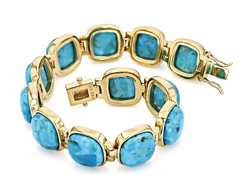 12mm Turquoise 18k Yellow Gold Over Sterling Silver Bracelet - Size 8