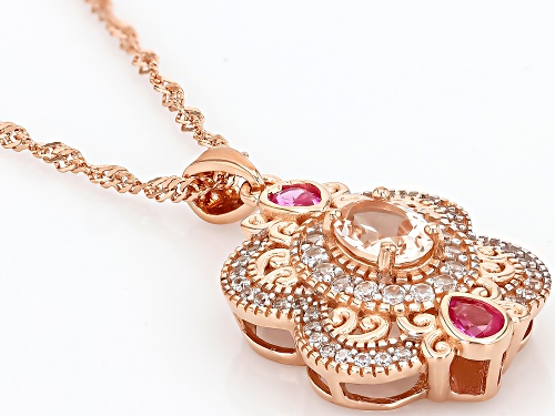 .55ct Peach Morganite with .75tw Lab Sapphire& White Zircon 18k Rose Gold Over Silver Pendant/Chain