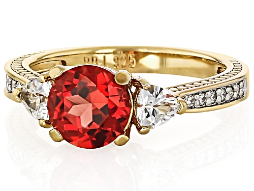 2.47ctw Lab Sunset Sapphire With Lab White Sapphire, Moissanite 18k Yellow Gold Over Silver Ring - Size 8
