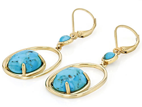 12x10mm Oval And 4mm Round Turquoise 18k Yellow Gold Over Sterling Silver Earrings
