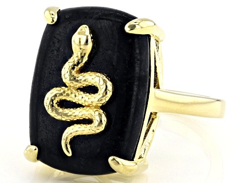 18x13mm Black Jadeite 18k Yellow Gold Over Sterling Silver Snake Ring - Size 7