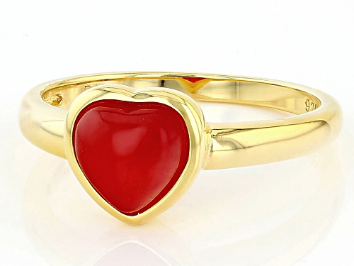 7mm Heart Shape Red Jadeite 18k Yellow Gold Over Sterling Silver Ring - Size 10