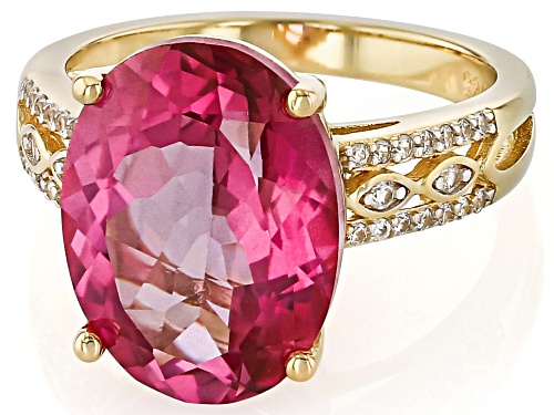 9.78ct Pink Topaz With 0.21ctw White Zircon 18k Yellow Gold Over Sterling Silver Ring - Size 9