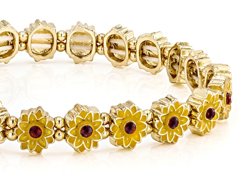 Whimsical Wishes™ Yellow Enamel & Crystal Gold Tone Sunflower Bangle Bracelet - Size 7.5