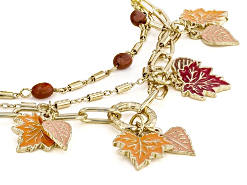 Whimsical Wishes™ Multi-Color Enamel & Crystal Gold Tone Fall Foliage Charm Bracelet Set of 3 - Size 7