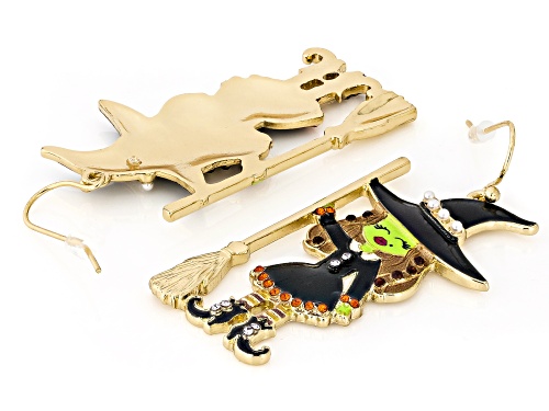 Whimsical Wishes™ Crystal & Enamel, Pearl Simulant Gold Tone Witch Earrings