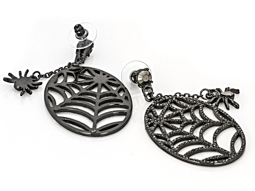 Whimsical Wishes™ Black & White Crystal Hematite Tone Spiderweb Earrings