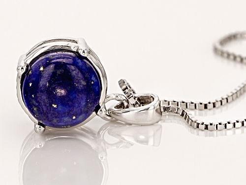 8mm Round Cabochon Lapis Lazuli Sterling Silver Solitaire Pendant With Chain