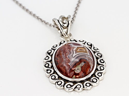 20x15mm Oval Agate Rhodium Over Sterling Silver Soliaire Pendant With Chain