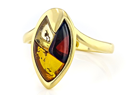 13x7mm Freeform Amber 18k Yellow Gold Over Sterling Silver Ring - Size 8
