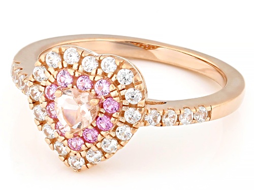 .17ct Peach Morganite With .60ctw Pink Sapphire And White Zircon 18k Rose Gold Over Silver Ring - Size 6
