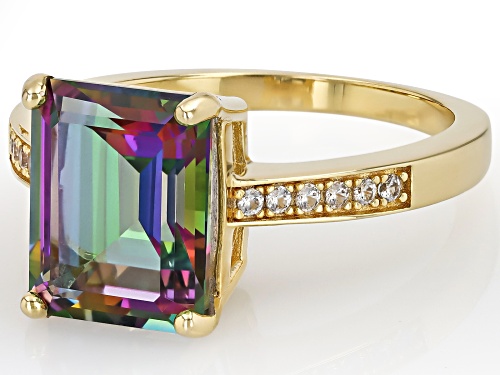 4.75ct Mystic Topaz® With 0.09ctw White Zircon 18k Yellow Gold Over Sterling Silver Ring - Size 9
