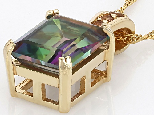 6.25ct Mystic Topaz® With 0.08ctw Andalusite 18k Yellow Gold Over Sterling Silver Pendant With Chain