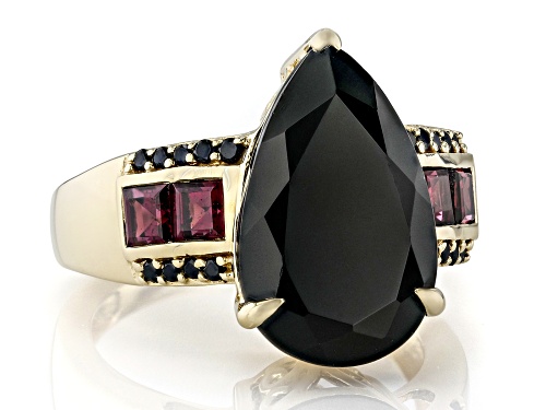 6.88ctw Black Spinel With 0.68ctw Rhodolite 18k Yellow Gold Over Sterling Silver Ring - Size 7