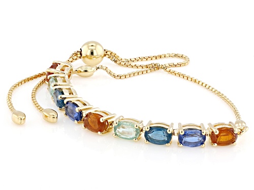 4.54ctw Multi Color Kyanite 18k Yellow Gold Over Sterling Silver Bolo Bracelet