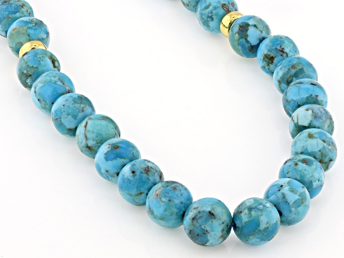 8mm Turquoise 18k Yellow Gold Over Sterling Silver Necklace - Size 18