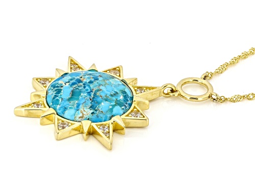 20mm Turquoise With 0.61ctw White Zircon 18k Yellow Gold Over Sterling Silver Necklace - Size 18